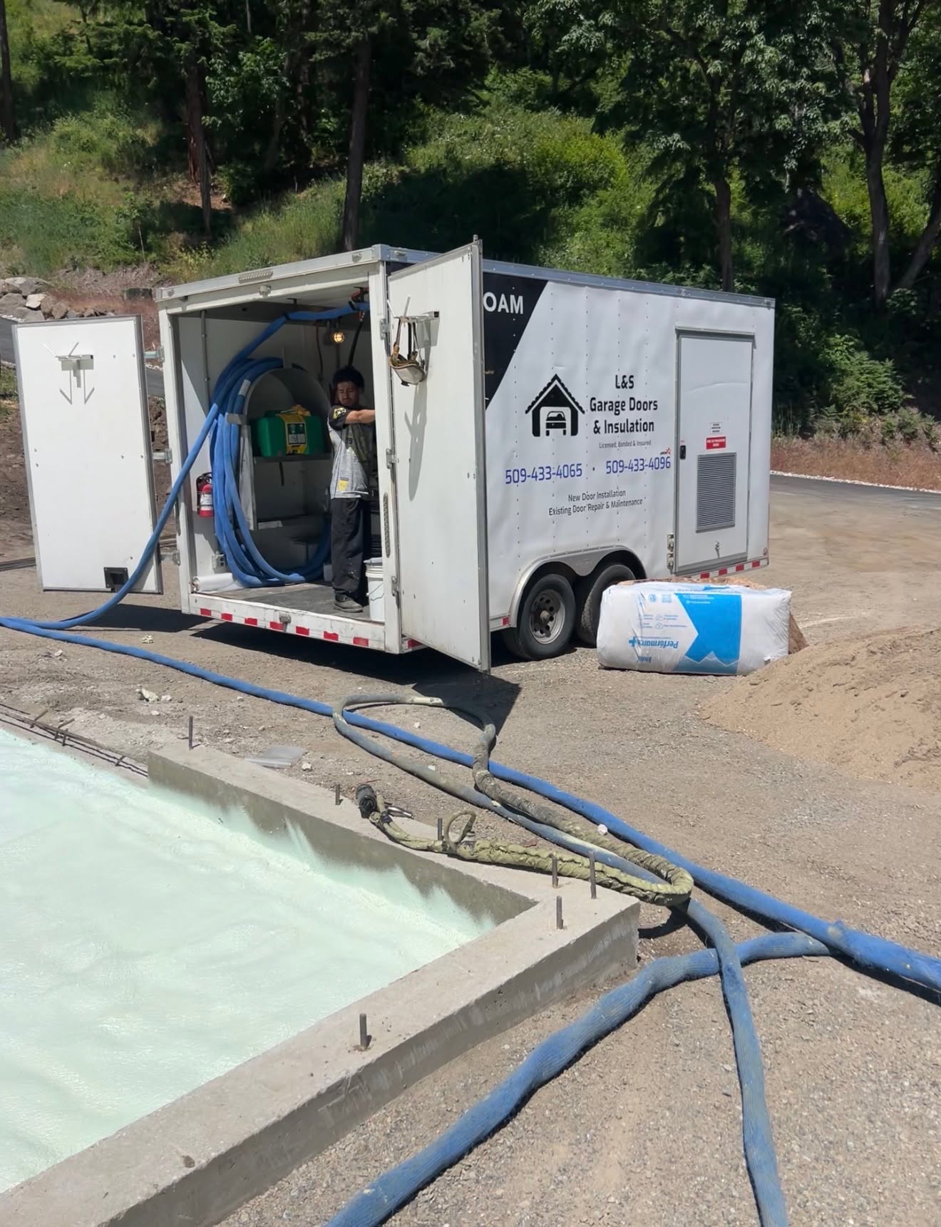 L&S Contracting Services spray foam rig on a Wenatchee jobsite